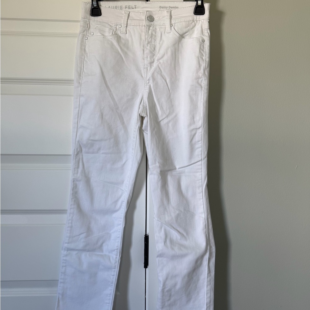 Laurie Felt White Daisy Denim Jeans Straight Leg Crop 0